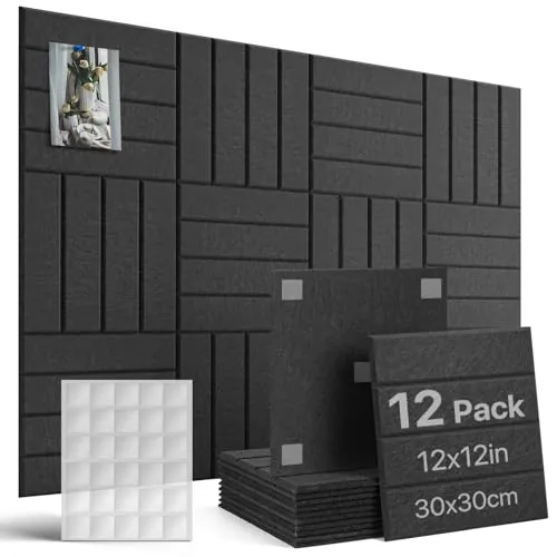 Woovio 120x90cm Tablero Corcho Autoadhesivo 12 Piezas, Negro