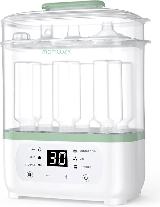 Momcozy Esterilizador Biberones 8-en-1, Esterilizador Eléctrico de Vapor para Biberones y Accesorios de Sacaleches, con Función de Secado y Almacenamiento 24 h, Capacidad 8 Biberones