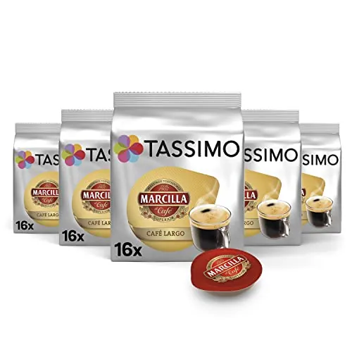 Tassimo Cápsulas de Café Marcilla Largo| 80 Cápsulas Compatibles con Cafetera Tassimo - 5PACK - Amazon Exclusive