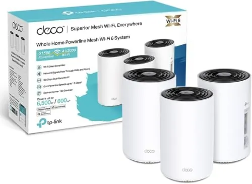 TP-Link Deco PX50 (3-Pack) - Sistema WiFi 6 AI Mesh+PLC, AX3000+G1500 Doble Banda 2.4 GHz/5 GHz, Cobertura hasta 400 m2,Conecta hasta 150 Dispositivos, 3X Puertos GigabIt por Unidad,MU-MIMO