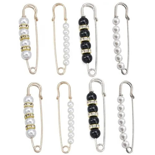 Lahkvor Pack de 8 Broches Imperdibles para Mujer, Clip para Ajustar Cintura de Pantalones, Alfiler de Seguridad con Perlas para Chal y Vestidos
