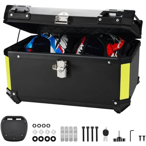 MOCOERL Maleta para Moto ABS, Baul Moto 2 Cascos, Top Case Moto 60L con Respaldo Cerradura de Seguridad, Negro E-580