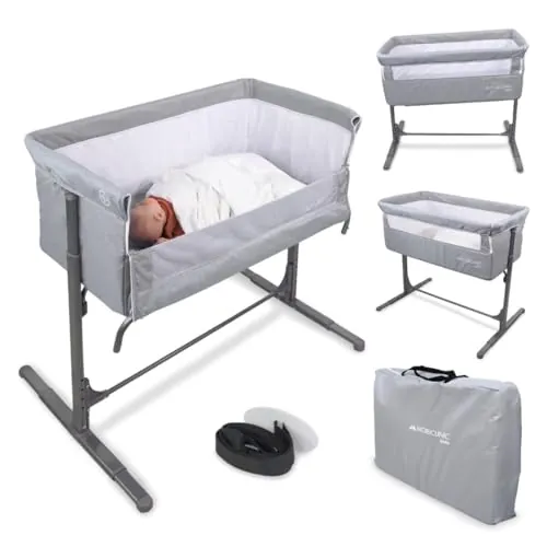 Mobiclinic®, Cuna colecho, 2 en 1, Moon, Sistema de Unión a la Cama, Regulable 5 Alturas, Bolsa Transporte, Incluye Ruedas, Malla Transpirable, Base Acolchada