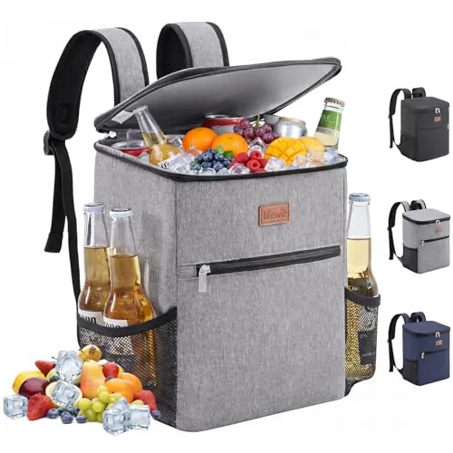 Lifewit Mochila Nevera 24L (30 Latas), Mochilas Neveras Portatil Isotermica, Bolsa Termica Porta Alimentos Impermeable, Cooler Bag para Playa, Picnic, Camping, Viaje, Trabajo, Gris