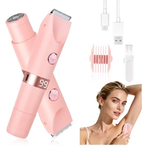 Beanify Afeitadora Eléctrica para Mujer y Hombre, Cortadora de Bikini con Pantalla LED, IPX7 Impermeable Uso Húmedo y Seco, 2 en 1 Recargable para Zona del Bikini, Rostro (Rosa)