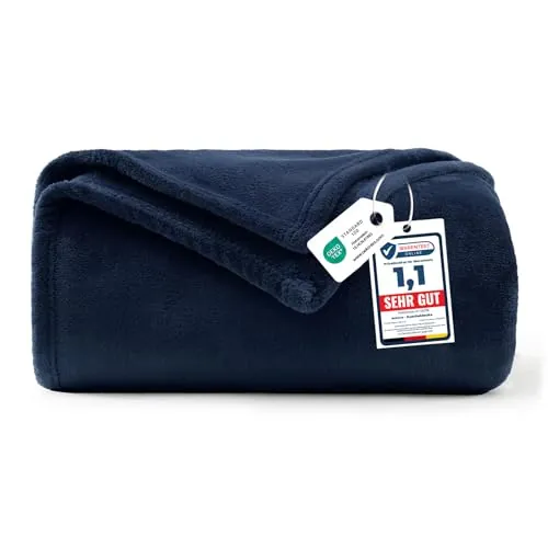 WAVVE Manta Franela para Cama 90, Manta para Sofá 150x200 cm, Manta de Microfibra, Suave, Cálida, Transpirable (Azul Marino)