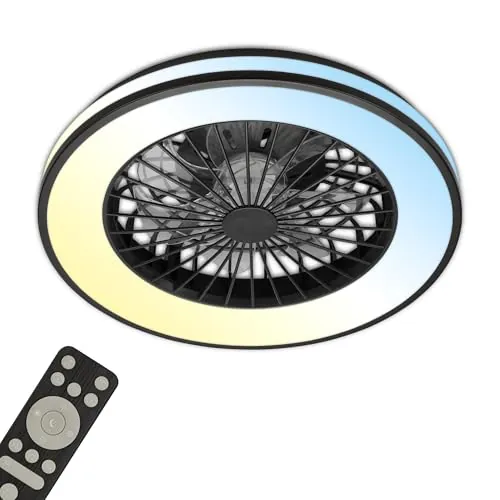 Briloner - Ventilador De Techo Con Luz, CCT, Iluminación 5 Velocidades, Control Remoto, Regulable, Temporizador, Ventilador Techo, Lampara Ventilador Techo, Lampara Techo, 48,5 x 14,5cm., Negro