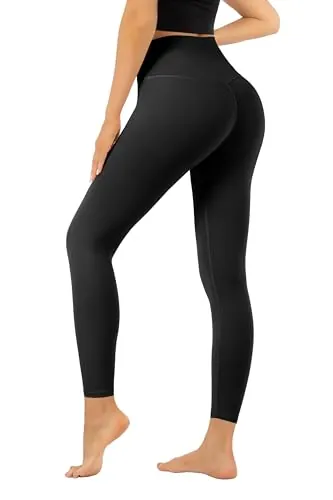 Leggings de cintura alta para mujer, control de abdomen, longitud completa, pantalones de yoga suaves para entrenamiento, atletismo, no se transparentan, Negro -, S - M