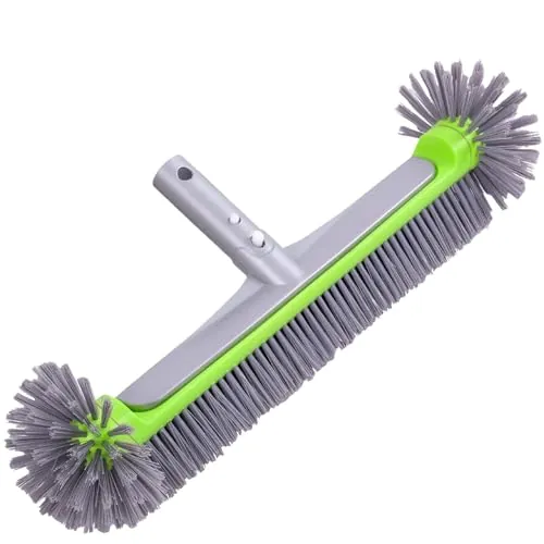 Cabezal de Cepillo para Piscina Desmontable con Cerdas Robustas 17,5″ – Cepillo Redondo para Limpieza Rápida de Paredes, Escalones Incluye Mango de Aluminio con Sistema EZ Clip Sin pértiga telescópica