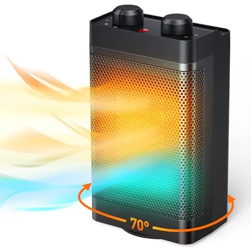 Calefactor Eléctrico PTC 1500W, 3 Modos, Oscilación 70° y Silencioso | Calor Ajustable, Modo Ventilador, Consumo Y Protección Antivuelco, Doble Protección Térmica En Un Diseño Compacto
