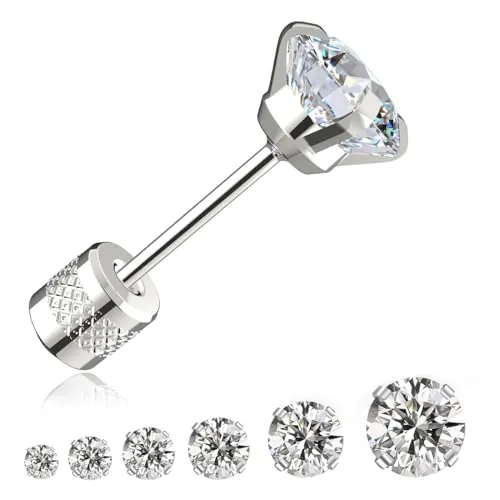 COYUN 6 pares de pendientes de acero inoxidable para hombres y mujeres, aretes de diamantes falsos para mujer, pendientes cuadrados con incrustaciones de circonita, pendientes de tuerca de circonita
