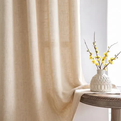 Melodieux Cortinas con cinta fruncida, cortinas bohemias de lino para comedor, cortina semitransparente, cortina de lino, decorativas, cortinas correderas para dormitorio, salón (beige cálido, 140 x