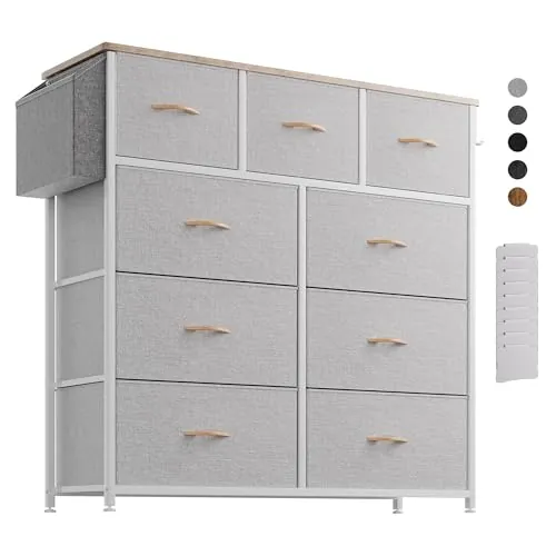 PURFINO Cajonera de Tela, Comoda Dormitorio con 9 Cajones Grandes