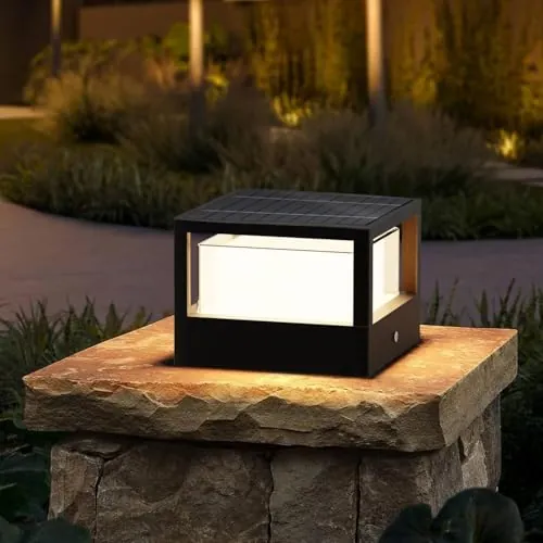 ACMHNC Farola Solar Exterior, IP65, Aluminio, para Pilar y Jardín, Negra