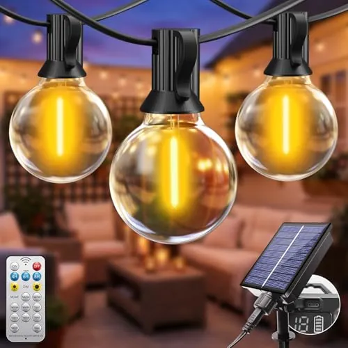 btfarm Guirnaldas Luces Exterior Solar Mando a Distancia, 10M 14+1 G40 Bombillas Solares LED Exterior Jardin, Impermeable 8 Modos Guirnalda Solares para Jardín Patio Café Fiesta Terraza, Blanco Cálido
