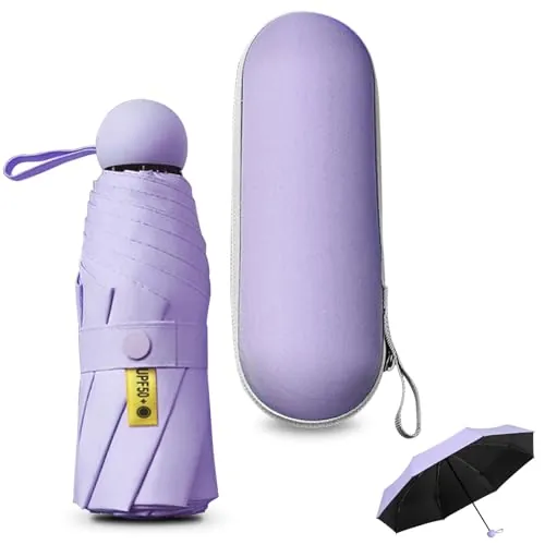 Sykrawki Paraguas Plegable Ultra Compacto para Viaje - Portátil, 8 Costillas Resistente al Viento | Protección UV 99% Impermeable | Unisex para Hombres y Mujeres (Púrpura)