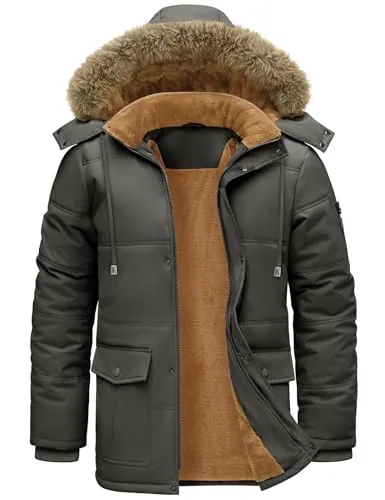 Lonya Parka Hombre Invierno Repelente al agua Chaqueta Forro Polar Giacca Cálido Abrigos Cortavientos Casual Giacche con Cappuccio Gris oscuro,XXL