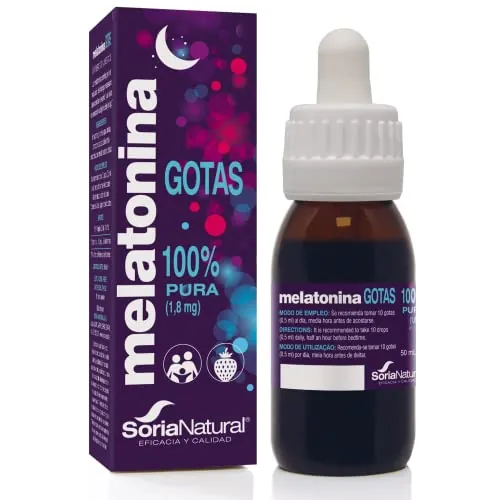 Soria Natural Melatonina Pura Gotas 1.8 mg - Sueño Melatonina Gotas para Dormir Profundamente, 100% Pura - Melatonina Niños y Adultos - Bote de 50ml