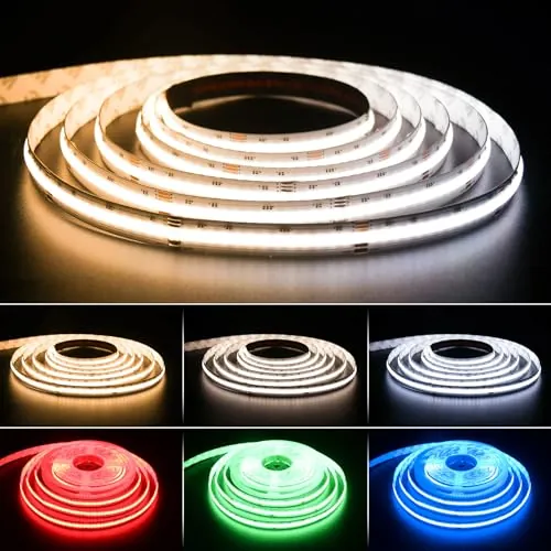 PAUTIX Tira de LED COB RGB+WW/CW de 5m, 840LEDs/m RGB+CCT Temperatura de color ajustable 2700K–6500K, banda de luz de cambio de color de 24V para decoración DIY (no incluye fuente de alimentación ni