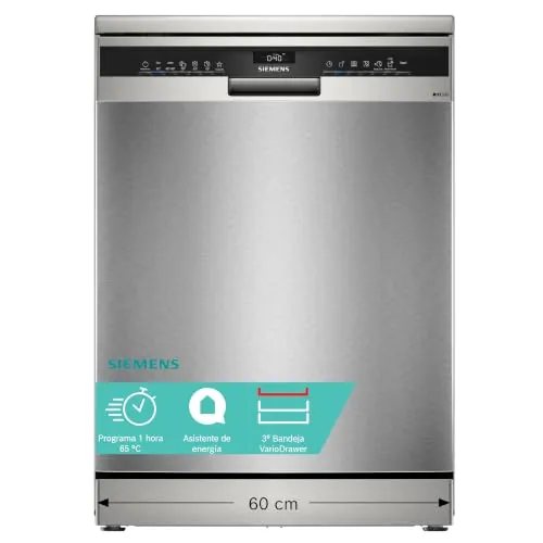 Siemens - Lavavajillas de libre instalación, iQ300, 60 cm, Home Connect, varioSpeed+, autoOpen dry, Acero antihuellas, SN23EI03ME