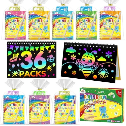 ZMLM 36 Libros Scratch Art para Niños, Regalo Creativo Dibujar de Rascar Kit con 38 Lápices de Madera, 36 Plantillas de Dibujo Regalos para Libretas Pequeñas Cumpleaños Infantiles de Halloween