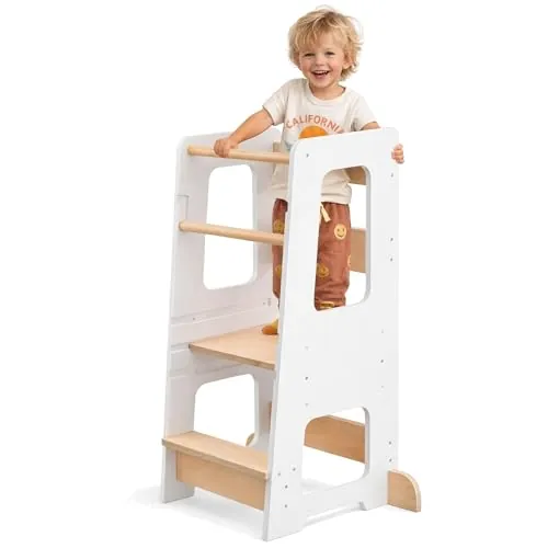 KYWAI® Torre de Aprendizaje Montessori Premium Desde 1 año, Torre Aprendizaje Tamaño Grande Óptimo para Cocinas Españolas, Doble Barrera, Patas Antivuelco - Marca Comprometida con la Reforestación