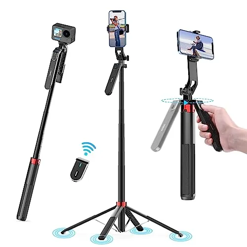 Ulanzi Tripode para Movil 180CM, Selfie Stick Quad Aluminio 360 ° Rotación