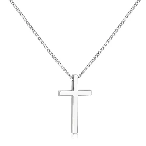 MKEAWWU Collar Cruz Cruz Cadena Acero Inoxidable Plateada Colgante Cruz Collar Cadena De Plata Hombre Mujer