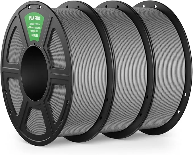 DEEPLEE PLA Pro 1.75 mm, Kit 3 Bobinas Gris (3 kg). Alta Tenacidad y Fácil Impresión. Precisión ±0.02 mm y Sin Atascos. Compatible con la mayoría de impresoras FDM.