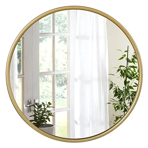 WOLTU Espejo de Pared Redondo, Espejo de Baño, 60 cm, Dorado | Espejo Redondo, Marco de Metal, Decorativo para Dormitorio, Salón, Entrada, Maquillaje, Moderno