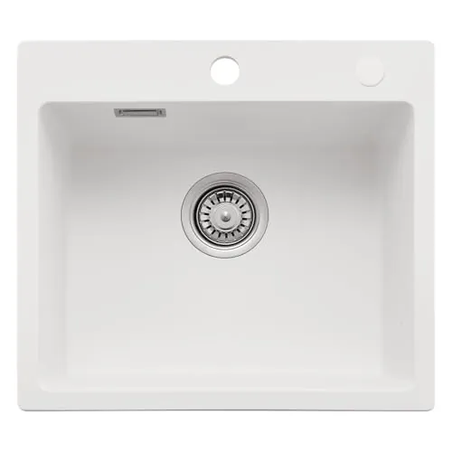 CECIPA Fregadero de cocina de 50 x 45 cm, 80% arena de cuarzo de granito, 1 lavabo empotrable, incluye sifón y sobre