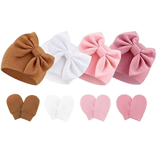 DRESHOW Sombreros y Manoplas para Bebé Recién Algodón Gorritos y Guantes para Niñas Niños 0-6 Meses
