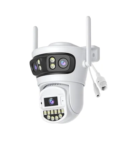 Reobiux Camara Vigilancia WiFi Exterior,2K,2.4/5G,Camara De Vigilancia Exterior 3Lente, Ethernet,PTZ,360°,Alámbrica,Visión Nocturna Color,Two-Way Audio,Detección Humana,IP66