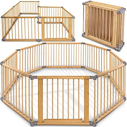 KIDUKU® Parque de bebé XXL 8 Piezas Corralito plegable puerta incluida, forma individual (Gris)