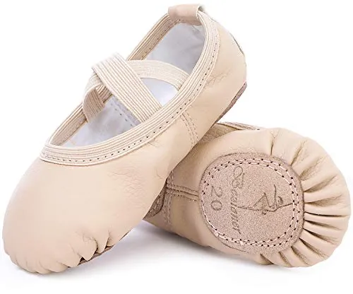 Zapatillas de Danza Cuero Zapatos Media Punta de Ballet y Gimnasia para Niña y Mujer Beige 32