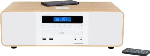 Thomson MIC201IBT - Microcadena cd bluetooth, compacta HiFi, cargador por inducción, radio FM, reproductor cd, USB reproductor, puerto de carga USB, toma auricular, AUX-IN, 50W, mando a distancia.