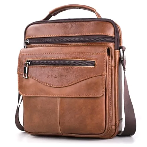 SPAHER Bandolera Piel Grande Bolso Caballero Cuero Piel Mariconeras para Hombres Man Bag