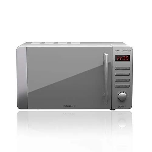 Cecotec Microondas ProClean 5020 Mirror. 700 W, Capacidad 20 L, Revestimiento Ready2Clean para mejor limpieza, Tecnología 3DWave, Diseño Efecto Espejo, Tirador Inox, 8 programas