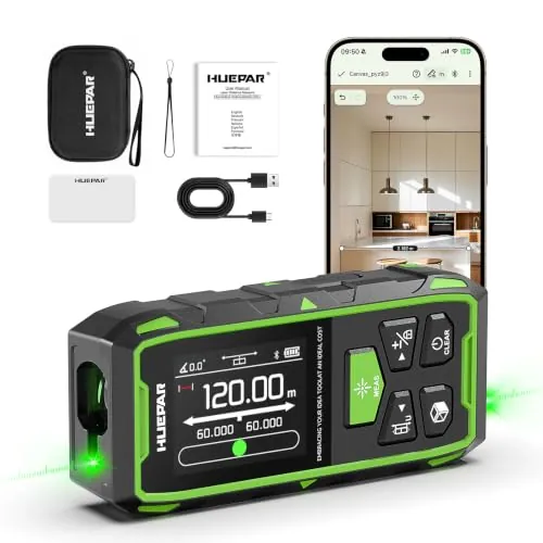 Medidor Láser de Distancia de Doble Haz de 120 M con Bluetooth Huepar