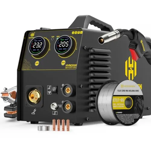 H HZXVOGEN HVM205P 205A Soldador MIG MAG Pulsado, 230V 5 en 1 Máquina de Soldar Multiproceso para Aluminio, Control Sinérgico con Gran Pantalla LED