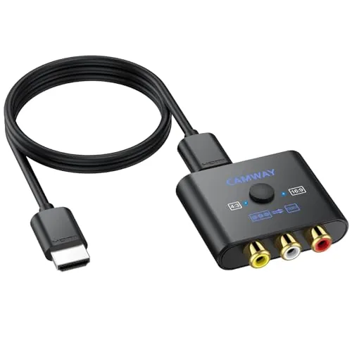 CAMWAY Adaptador RCA a HDMI con Switch 16:9/4:3, 1080P Convertidor AV a HDMI con Cable HDMI 50CM, Compatible con PAL NTSC para Wii PS1 PS2 N64 Xbox DVD VCR
