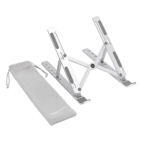 Amazon Basics Soporte Plegable para Portátil, Ajustable en 6 Ángulos, Diseño Ligero, Recomendado para una Visualización Ergonómica, Compatible con Portátiles de 10 a 15,6 pulgadas, Plateado