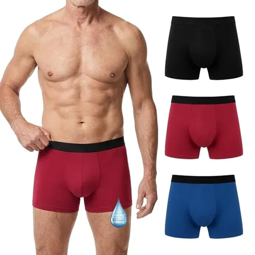 LOFIR Calzoncillos Incontinencia Hombre en Algodón: Bóxer Antifugas Urinarias Pérdidas de Orina y Vejiga Lavables y Reutilizables 150 ml para Mayores Pack de 3 Multicolor L