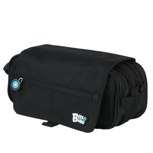 Grafoplás | Estuche Escolar Tres Compartimentos con Solapa | Negro | Bits&Bobs | Colores Vivos | 23x10x10cm | Incluye Horario y Zona Identificación | Perfecto para Organizar tu Material Escolar
