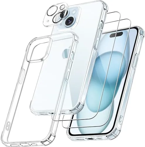FLLAO 4 en 1 Funda para iPhone 15 6.1", Transparente