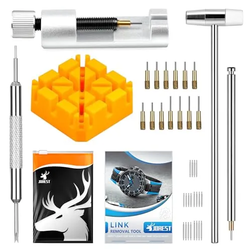 JOREST Herramienta Cambiar Correa Reloj，Herramientas Relojero para Ajustar y cambiar la Correa de Reloj，Kit reparacion de relojes, con Manual Usuario, 20PCS Barras de resorte, 13PCS Aguja de repuesto