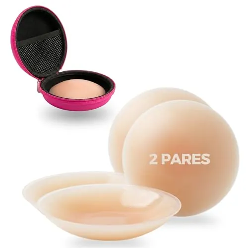 FastRay 2 Pares de Pezoneras Adhesivas Invisibles Premium(8cmØ)-Cubre Pezones Reutilizables de Silicona Ultra Fina-Adhesivo Biológico-Hipoalergénicas-Resistentes al Sudor y Agua-Incluye Estuche