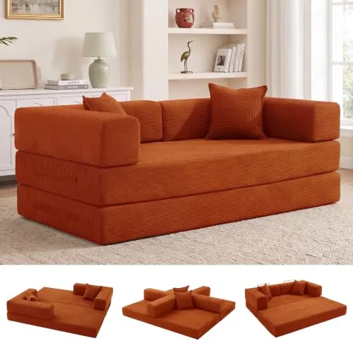 Vipbear Sofá Cama de Suelo 200cm,Plegable de Boneless de 2 plazas,Naranja