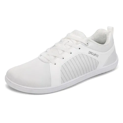 SAGUARO Zapatillas Barefoot Hombre – Zapatos Minimalista Antideslizante – Zapatillas Casual Barefoot Shoes con Puntera Ancha, Suela de Goma para Uso Diario en Ciudad,Paseos,Escuela,Viaje Blanco,Gr.44