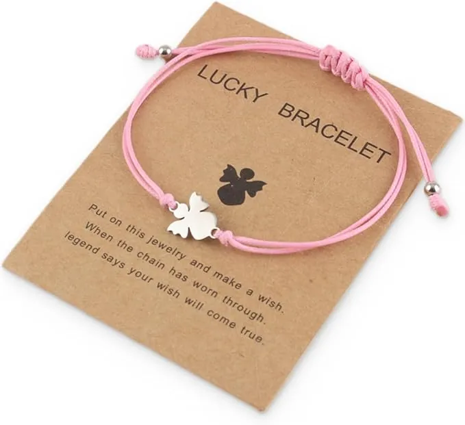 1 Pcs Pulsera con ángel de la guarda de plata con cuerda trenzada ajustable, ideal como regalo para comunión, bautizo, confirmación, bautizo, comunión, regalo para niñas y mujeres, acero